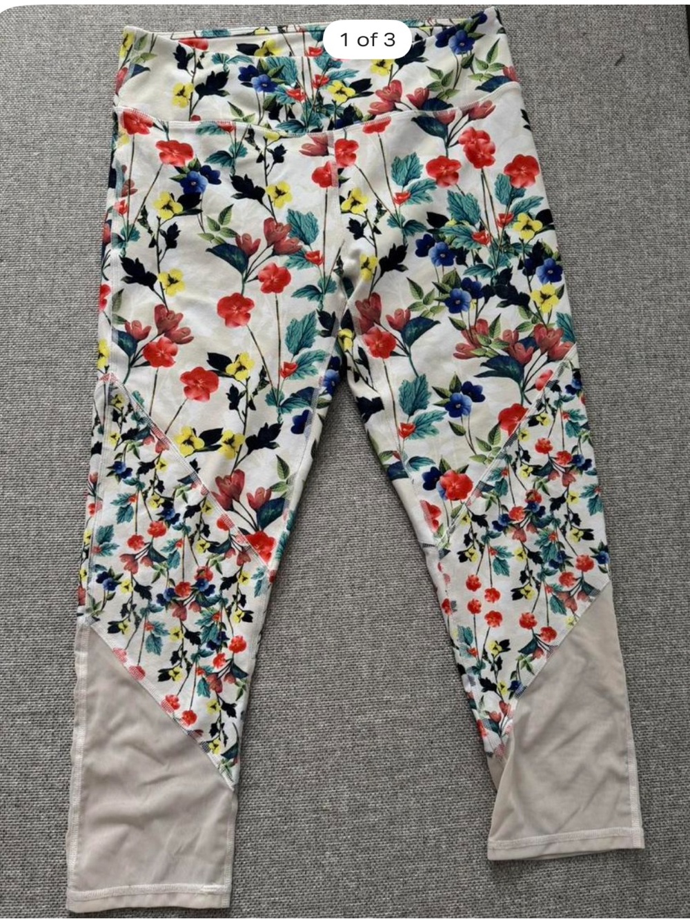 Fabletics Floral Print White Leggings with Multicolor Flowers